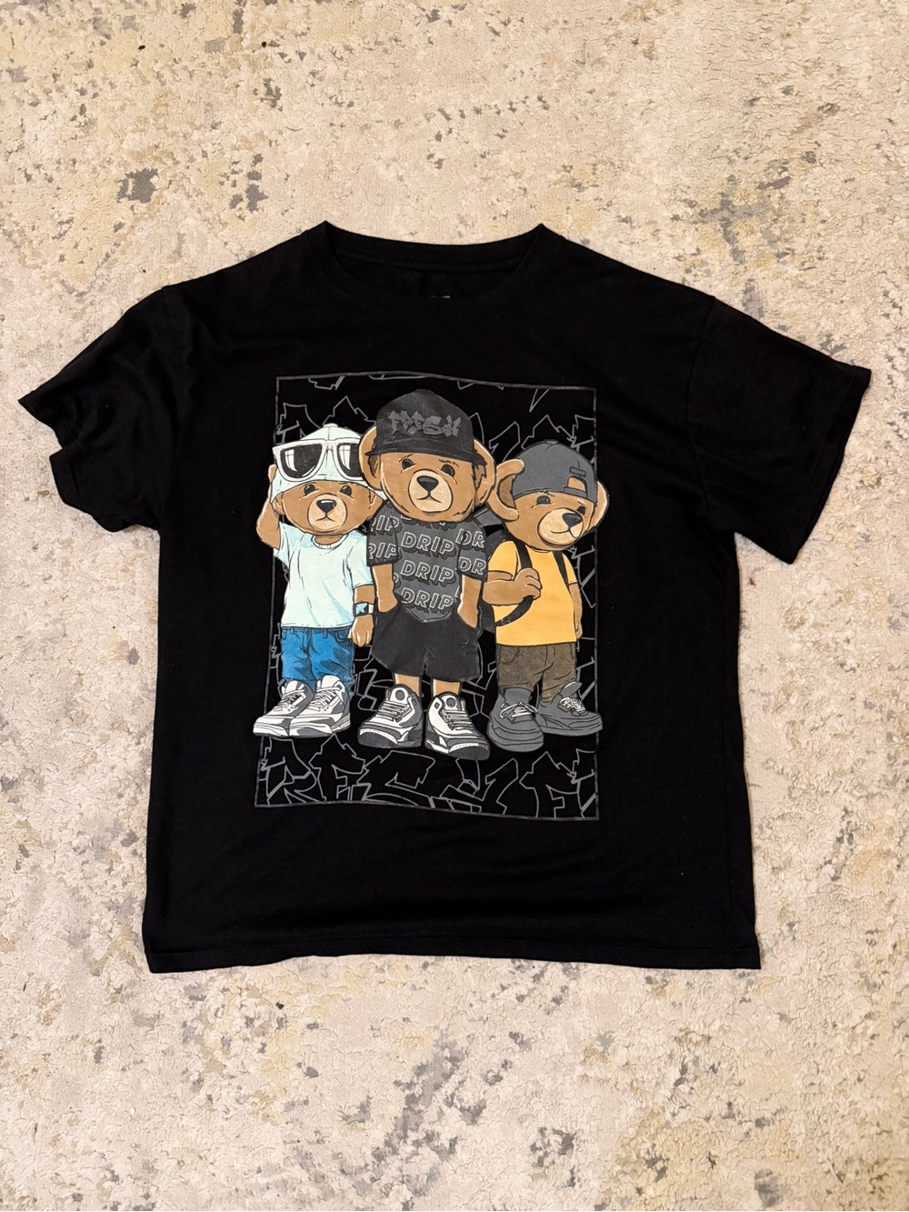 Kids Black Graphic Bear Tee